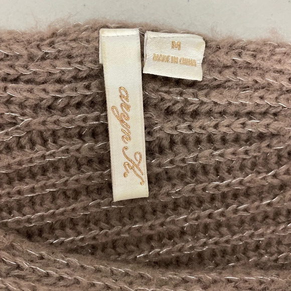 Aryn K. Women’s Sweater Asymmetrical One Shoulder Batwing Taupe Metallic Medium - Picture 6 of 10